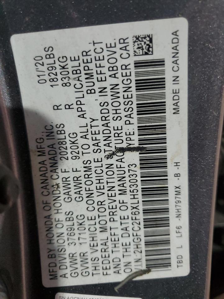 2020 Honda Civic Lx VIN: 2HGFC2F6XLH530373 Lot: 67474425