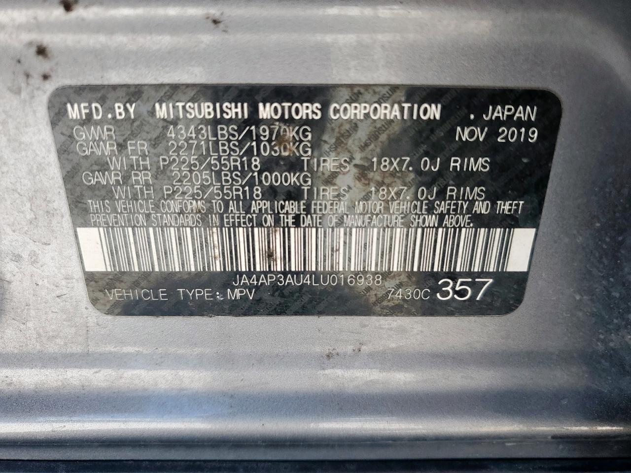 2020 Mitsubishi Outlander Sport Es VIN: JA4AP3AU4LU016938 Lot: 69025185