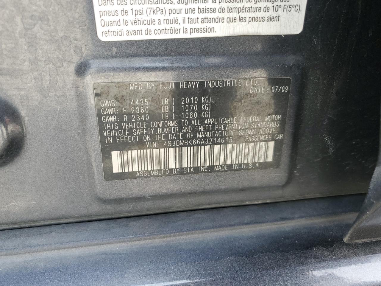 2010 Subaru Legacy 2.5I Limited VIN: 4S3BMBK66A3214615 Lot: 68036585