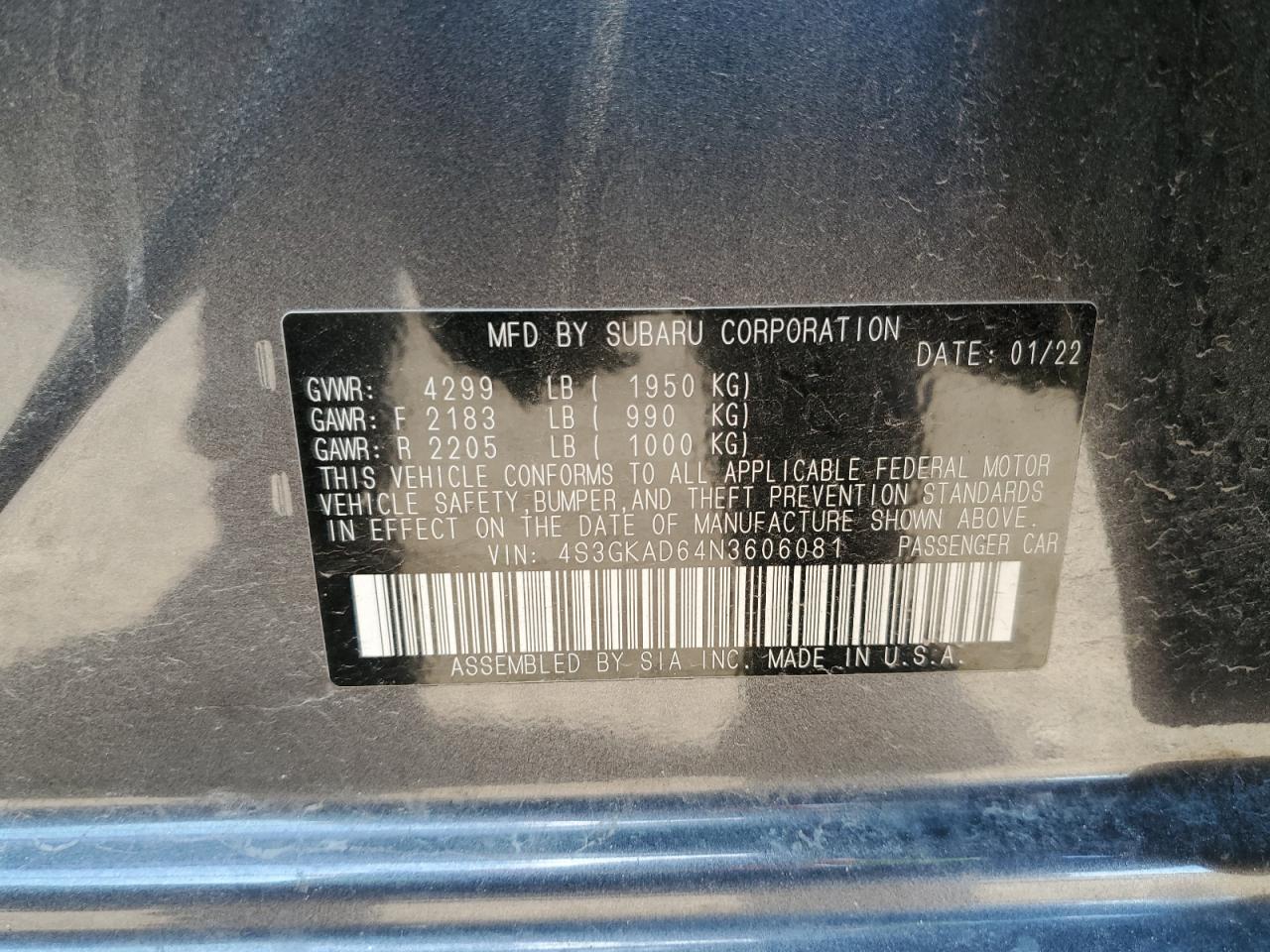 2022 Subaru Impreza Premium VIN: 4S3GKAD64N3606081 Lot: 69496925