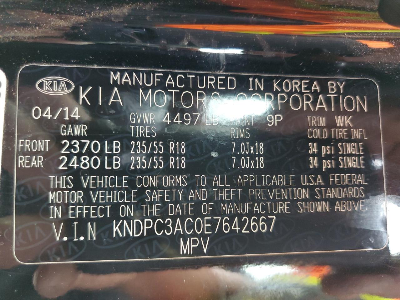 2014 Kia Sportage Ex VIN: KNDPC3AC0E7642667 Lot: 67795245