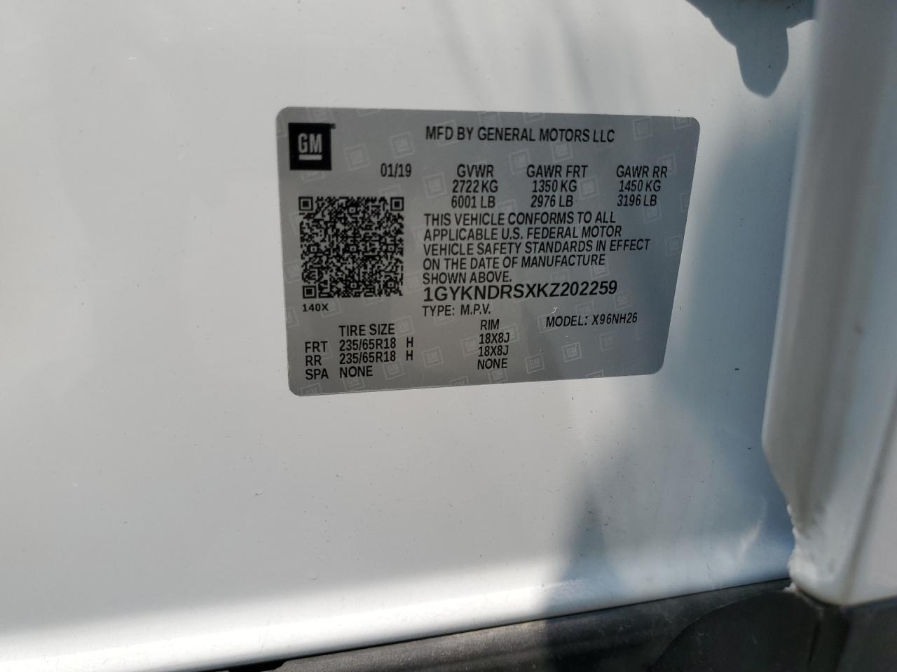 2019 Cadillac Xt5 Luxury VIN: 1GYKNDRSXKZ202259 Lot: 67410945