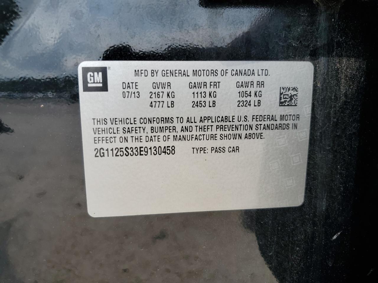 2014 Chevrolet Impala Lt VIN: 2G1125S33E9130458 Lot: 69414535