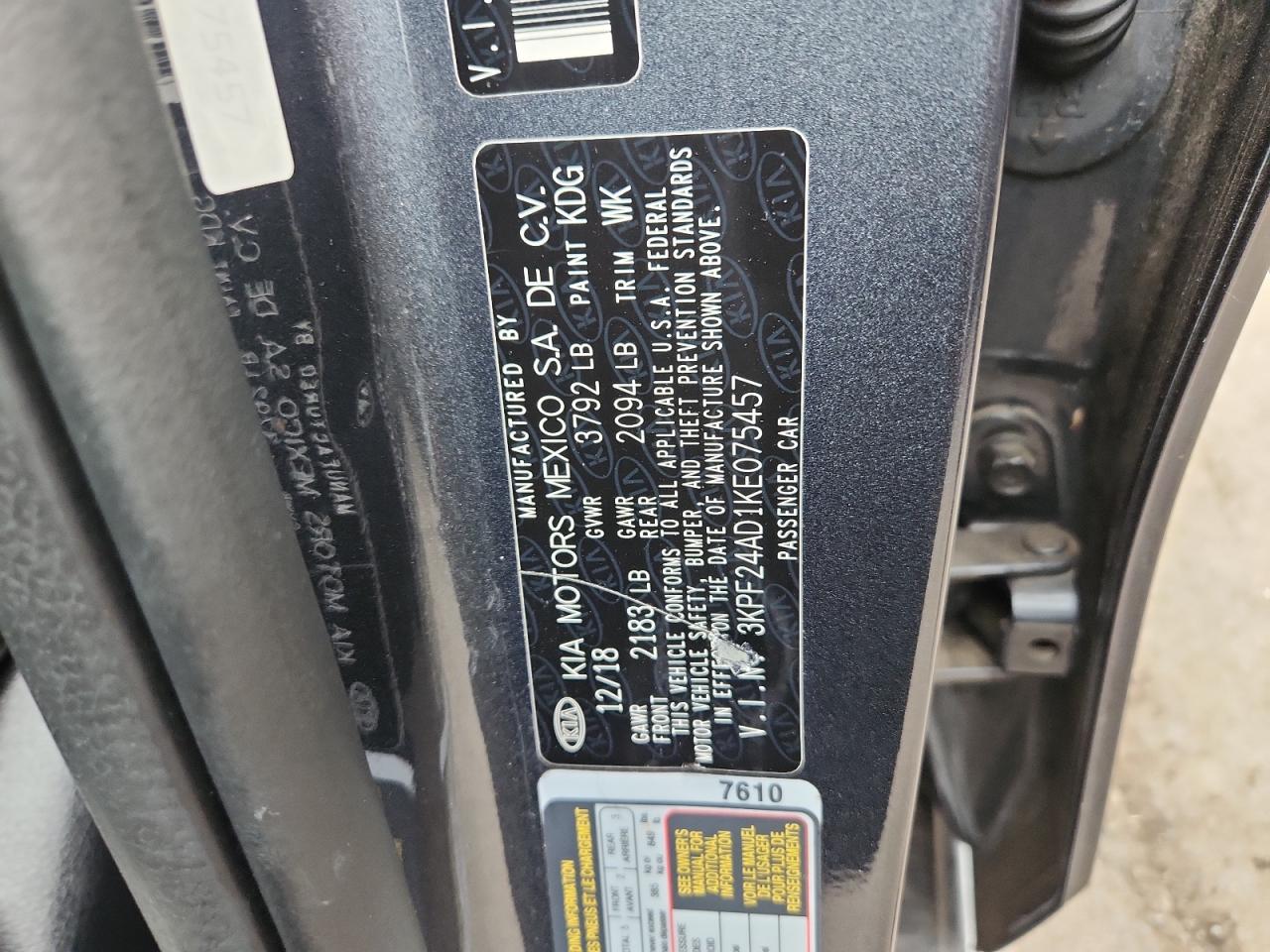 2019 Kia Forte Fe VIN: 3KPF24AD1KE075457 Lot: 69988455