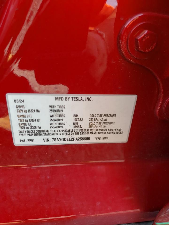 2024 Tesla Model Y VIN: 7SAYGDEE2RA258805 Lot: 69405855