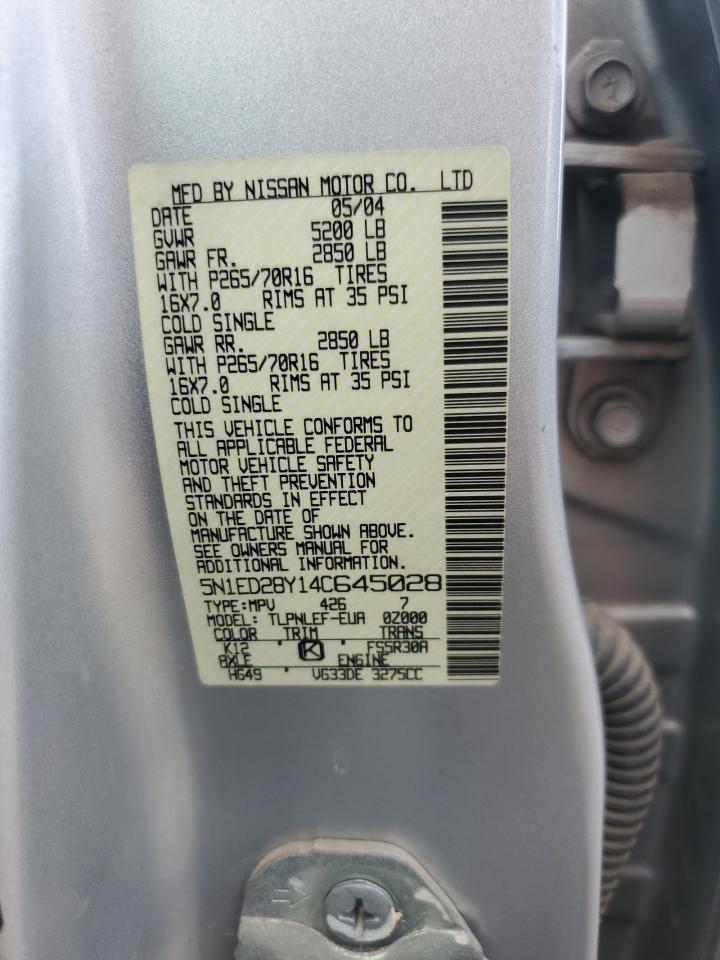 2004 Nissan Xterra Xe VIN: 5N1ED28Y14C645028 Lot: 67839685