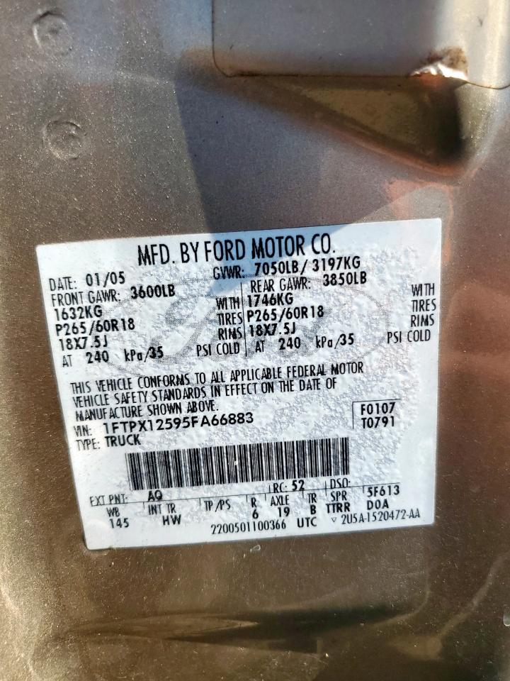 2005 Ford F150 VIN: 1FTPX12595FA66883 Lot: 68739915
