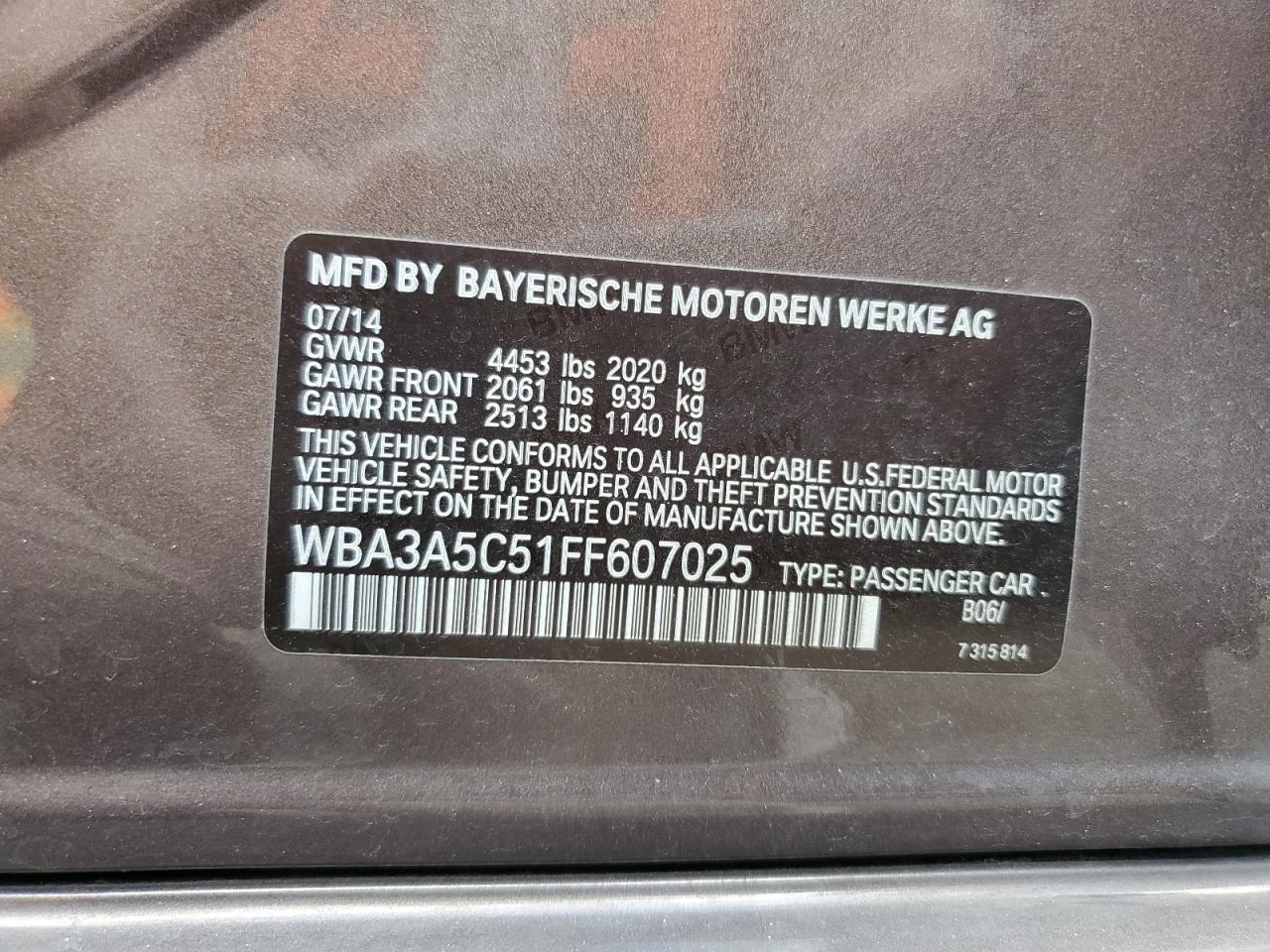 2015 BMW 328 I VIN: WBA3A5C51FF607025 Lot: 70888895