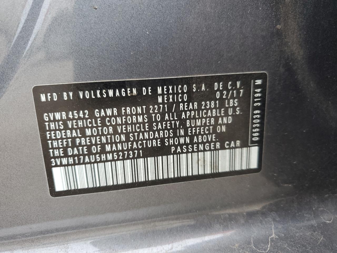 2017 Volkswagen Golf Alltrack S VIN: 3VWH17AU5HM527371 Lot: 67614745