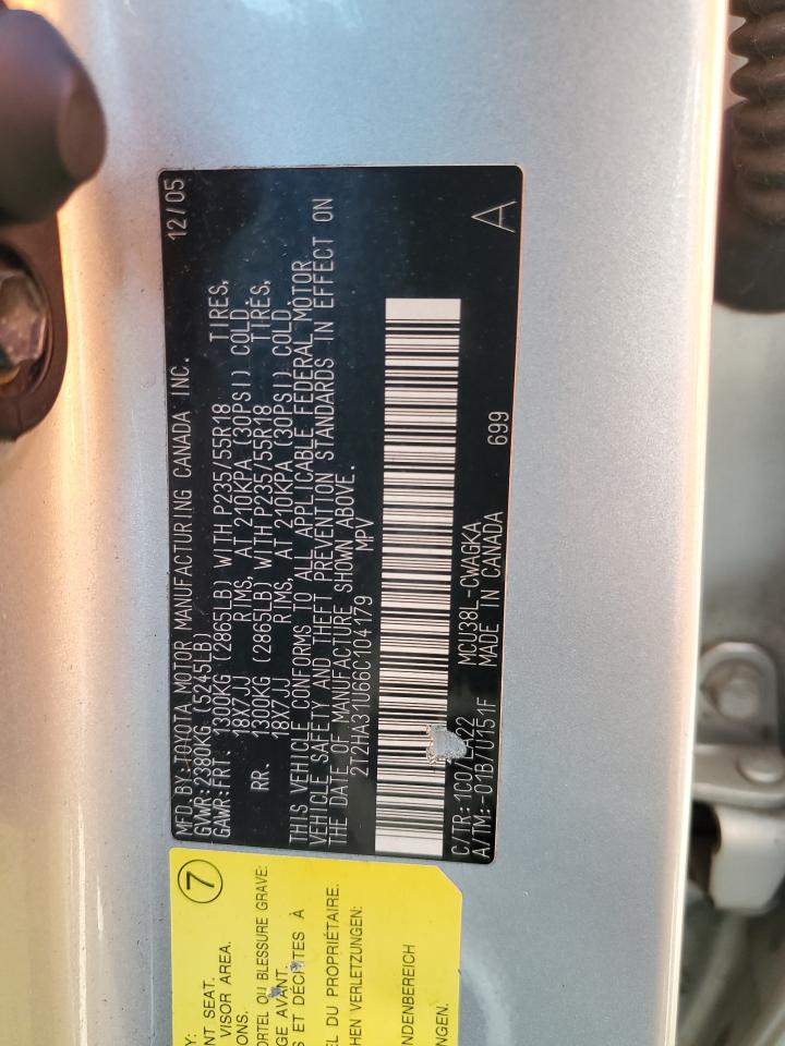 2006 Lexus Rx 330 VIN: 2T2HA31U66C104179 Lot: 70495045