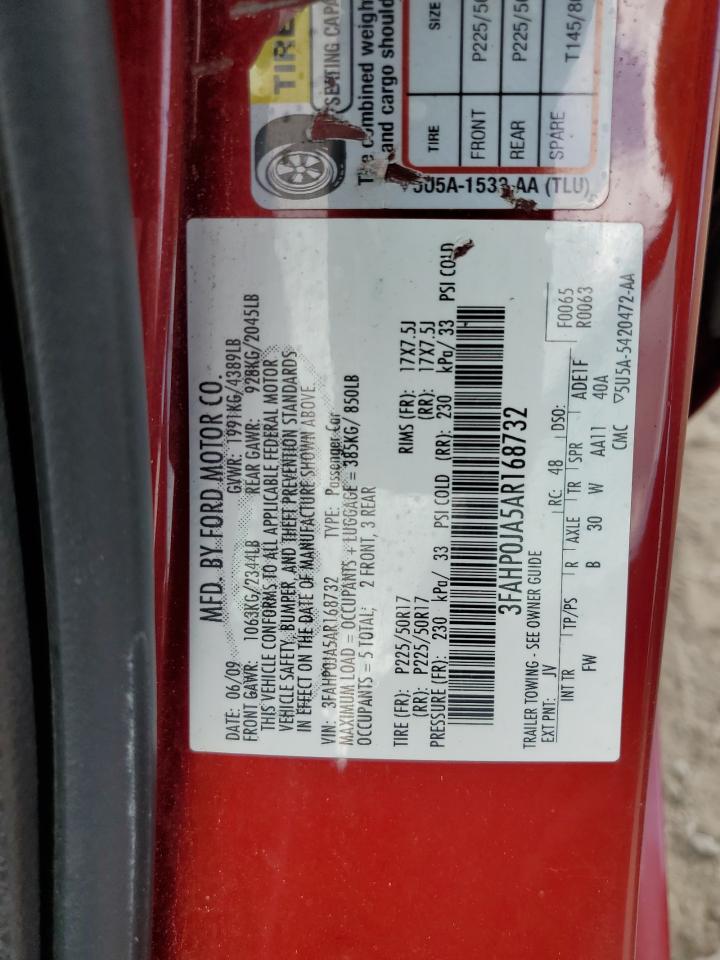 2010 Ford Fusion Sel VIN: 3FAHP0JA5AR168732 Lot: 67463525