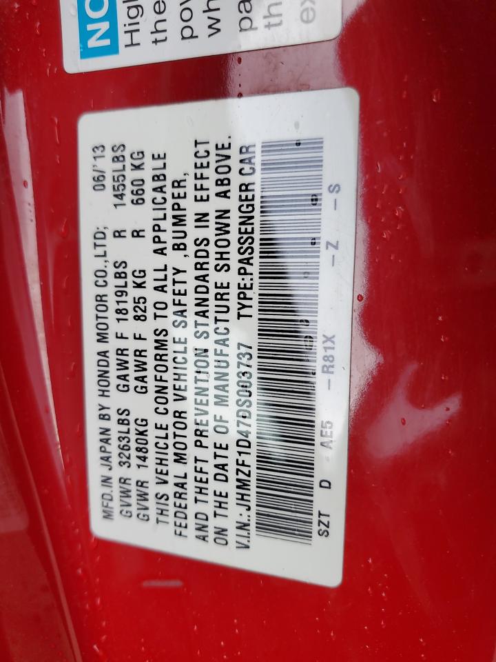 2013 Honda Cr-Z VIN: JHMZF1D47DS003737 Lot: 68759235