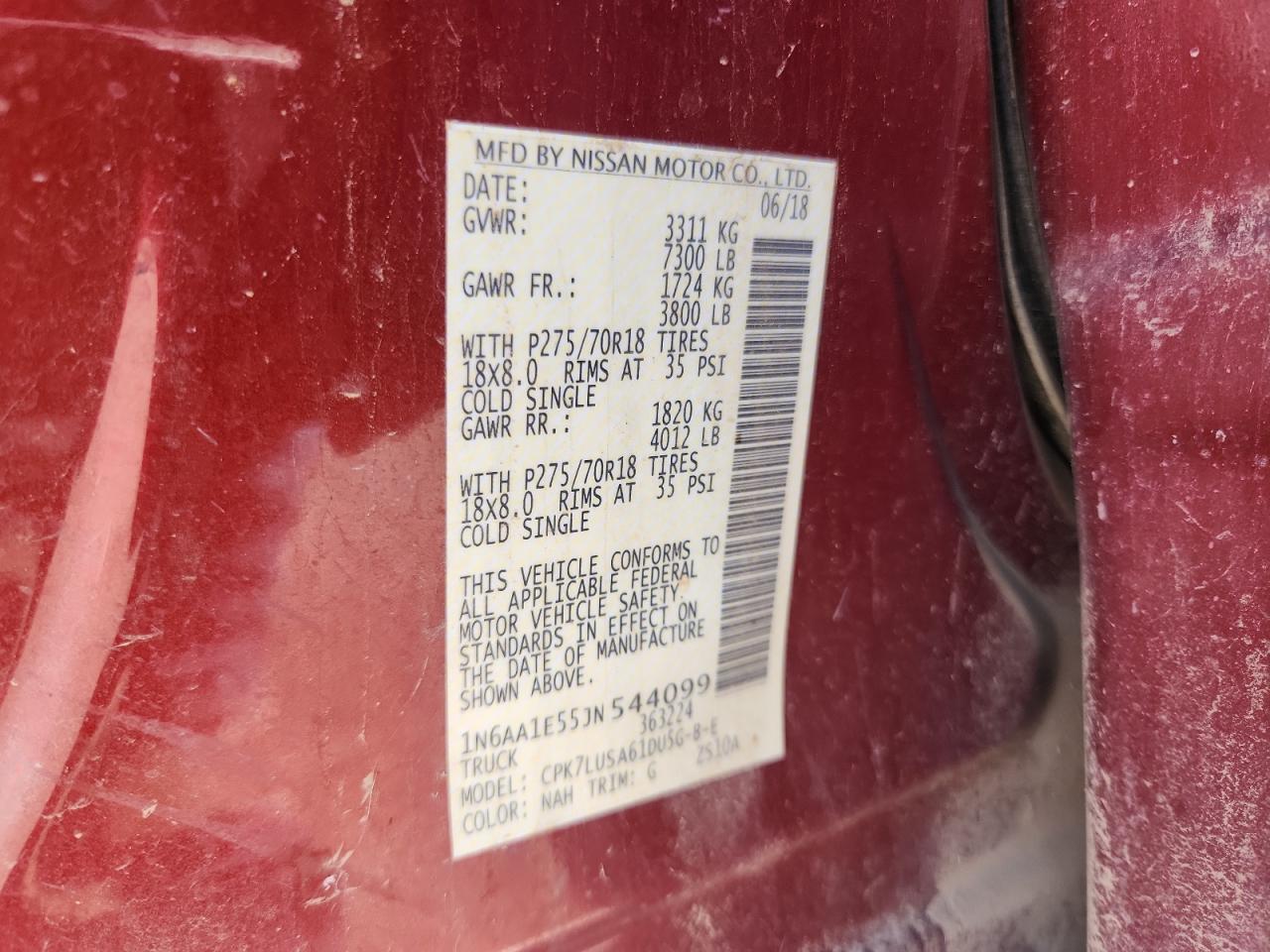 2018 Nissan Titan Sv VIN: 1N6AA1E55JN544099 Lot: 67639215