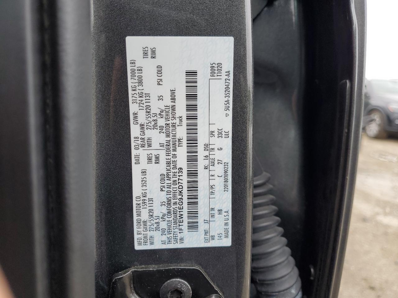 2018 Ford F150 Supercrew VIN: 1FTEW1EG9JKD77139 Lot: 69300555