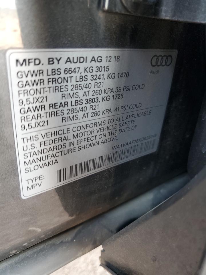 2019 Audi Q7 Prestige VIN: WA1VAAF76KD025049 Lot: 69986855
