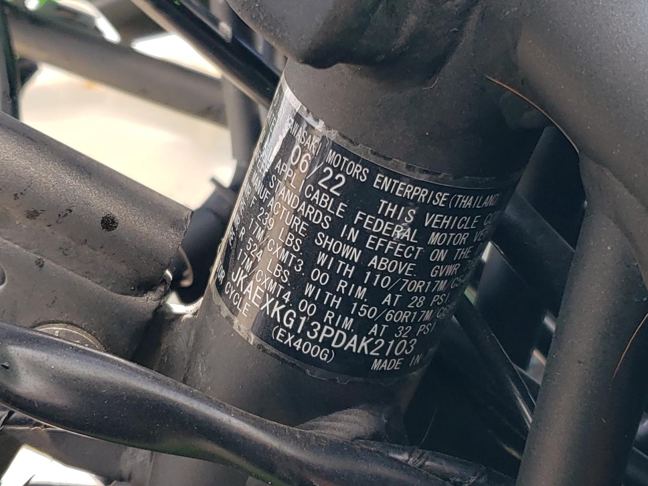 2023 Kawasaki Ex400 VIN: JKAEXKG13PDAK2103 Lot: 67389365