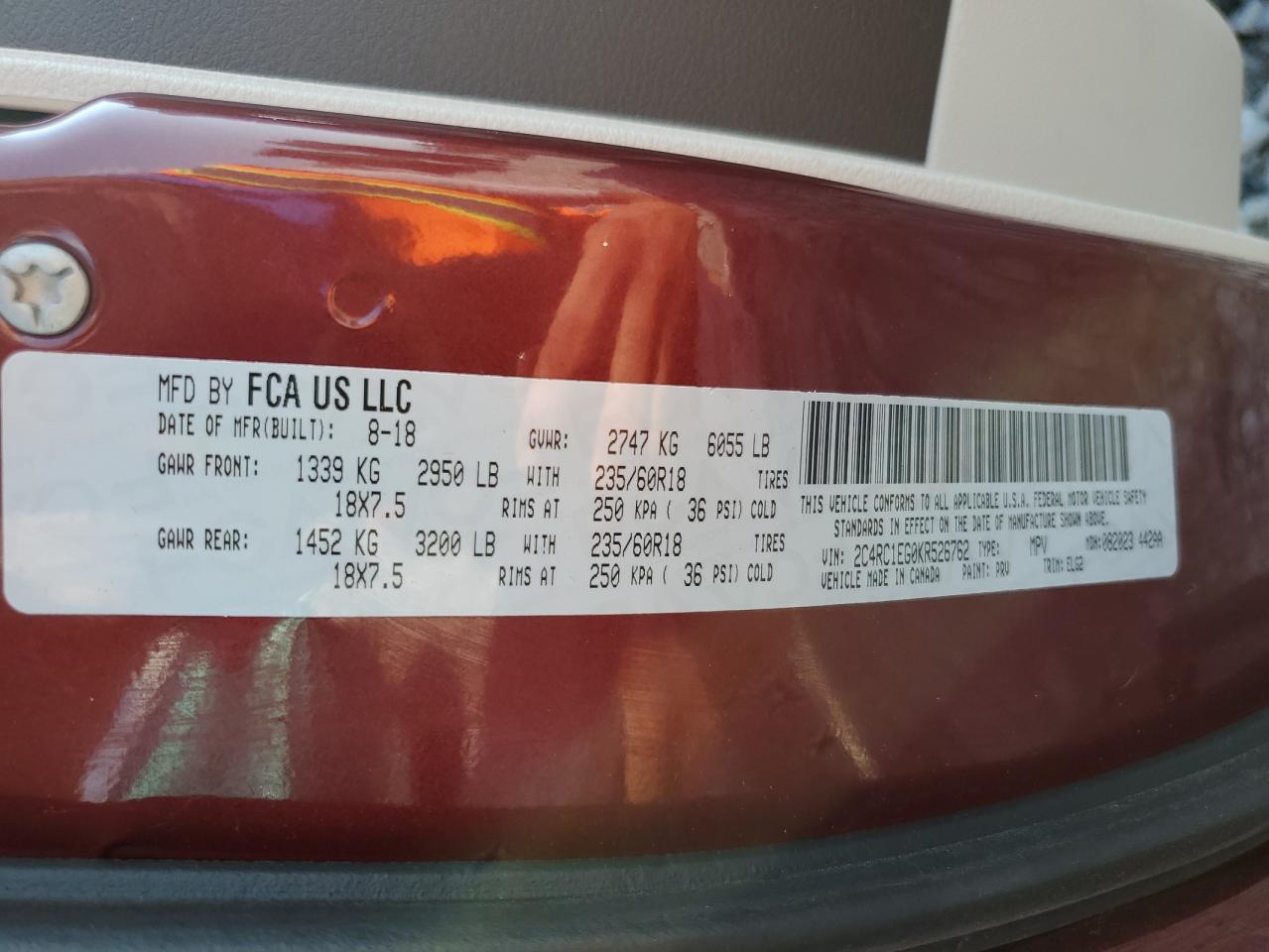 2019 Chrysler Pacifica Touring L Plus VIN: 2C4RC1EG0KR526762 Lot: 68540225