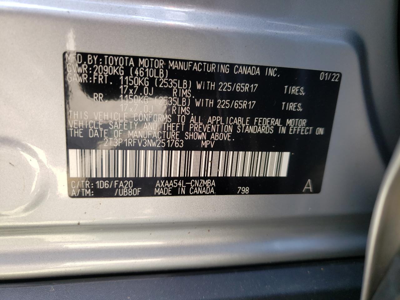 2022 Toyota Rav4 Xle VIN: 2T3P1RFV3NW251763 Lot: 68869765
