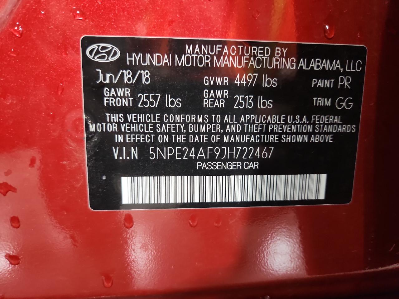 2018 Hyundai Sonata Se VIN: 5NPE24AF9JH722467 Lot: 68131145