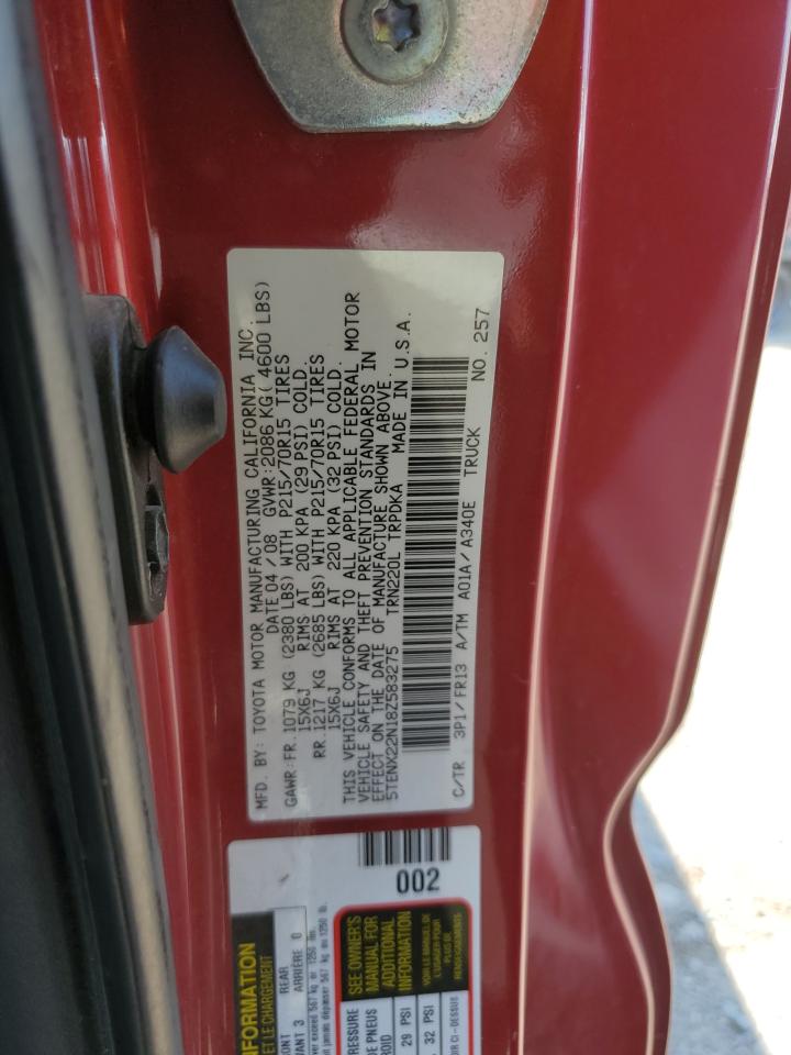 2008 Toyota Tacoma VIN: 5TENX22N18Z583275 Lot: 68707385