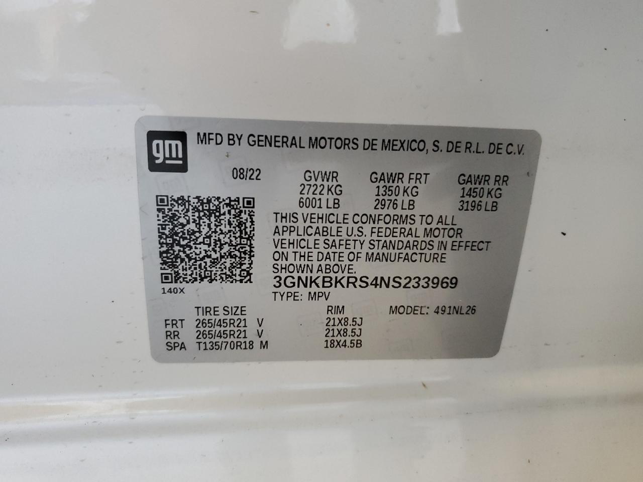 2022 Chevrolet Blazer Rs VIN: 3GNKBKRS4NS233969 Lot: 69789865