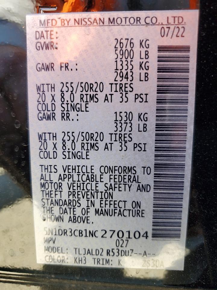 2022 Nissan Pathfinder Sl VIN: 5N1DR3CB1NC270104 Lot: 67771245
