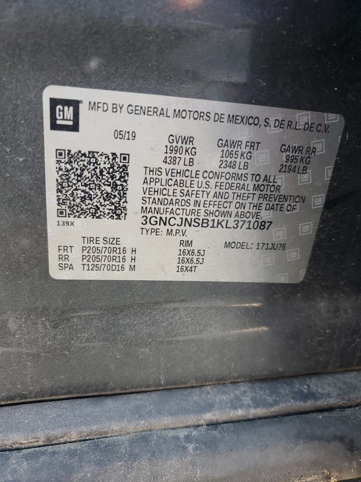 2019 Chevrolet Trax Ls VIN: 3GNCJNSB1KL371087 Lot: 64440925