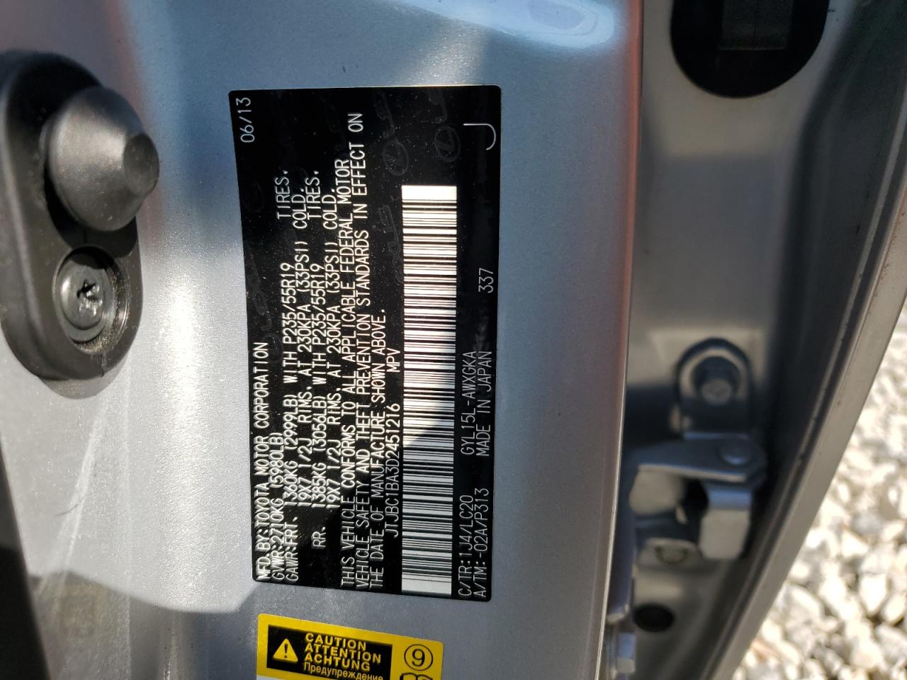 2013 Lexus Rx 450H VIN: JTJBC1BA3D2451216 Lot: 69313575