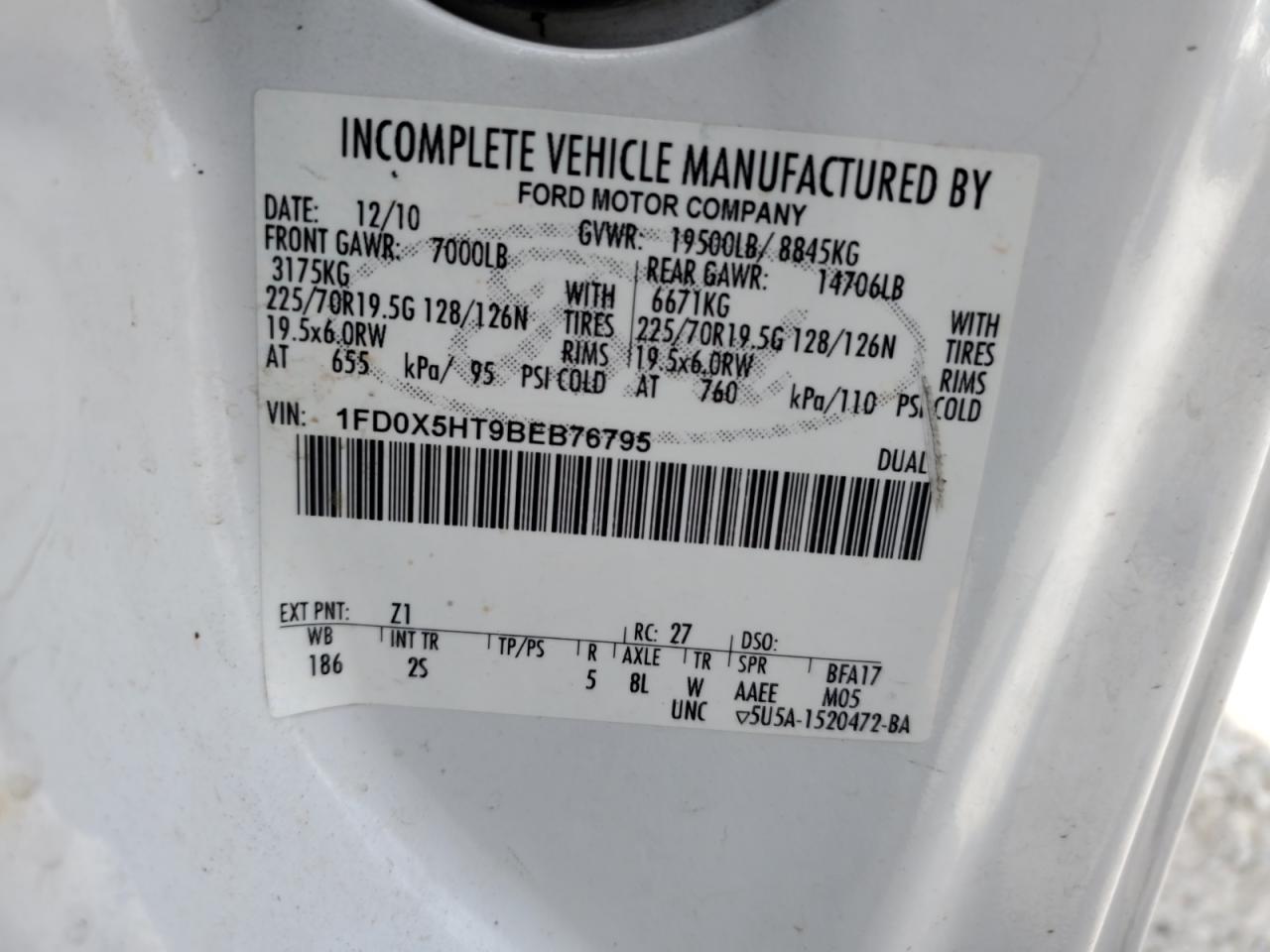 2011 Ford F550 Super Duty Bucket Truck VIN: 1FD0X5HT9BEB76795 Lot: 68918095