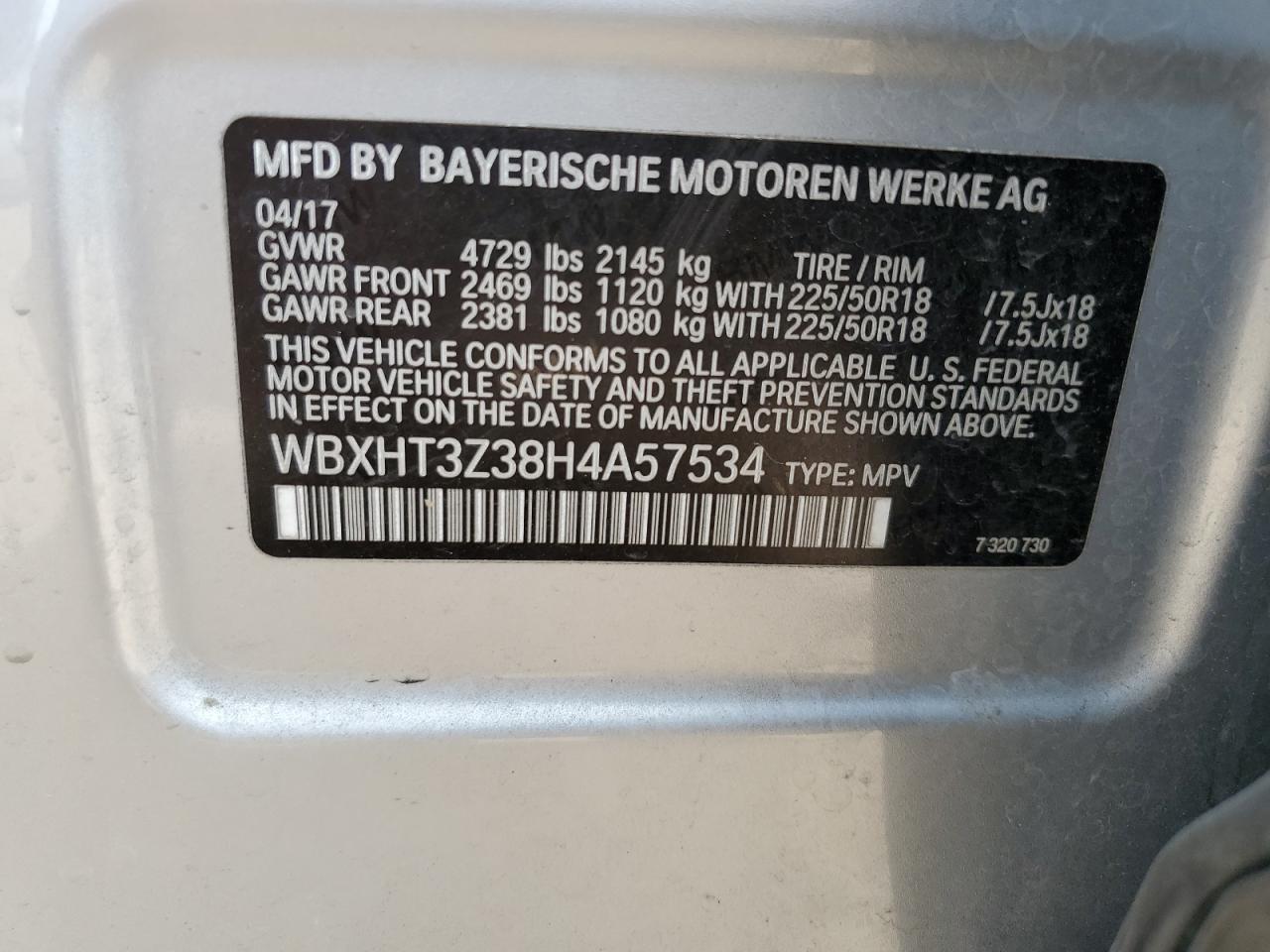 2017 BMW X1 xDrive28I VIN: WBXHT3Z38H4A57534 Lot: 67973265