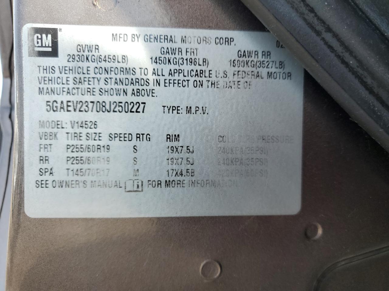 2008 Buick Enclave Cxl VIN: 5GAEV23708J250227 Lot: 67023905