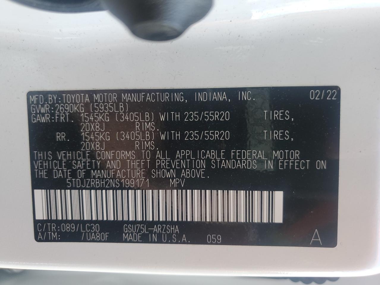 2022 Toyota Highlander Xse VIN: 5TDJZRBH2NS199171 Lot: 69432635