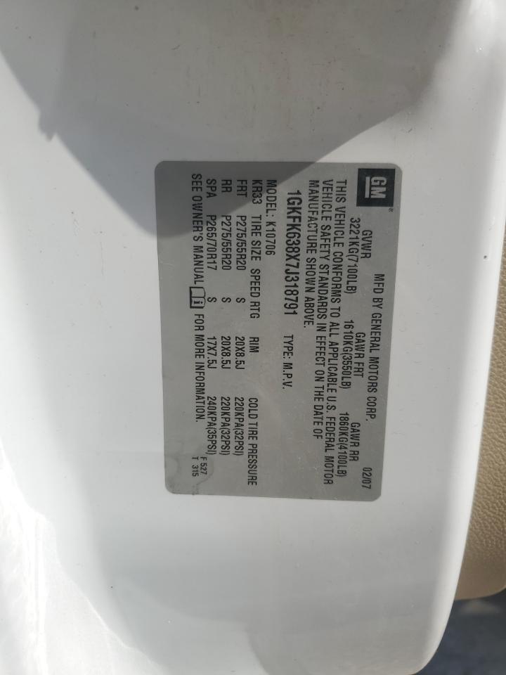 2007 GMC Yukon Denali VIN: 1GKFK638X7J318791 Lot: 67533185