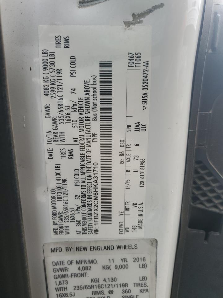 2017 Ford Transit T-350 VIN: 1FBZX2CM6HKA31710 Lot: 68393525