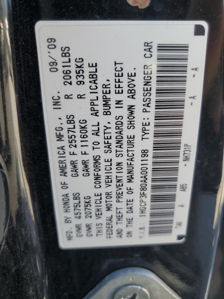 2010 Honda Accord Exl VIN: 1HGCP3F80AA001198 Lot: 70473055