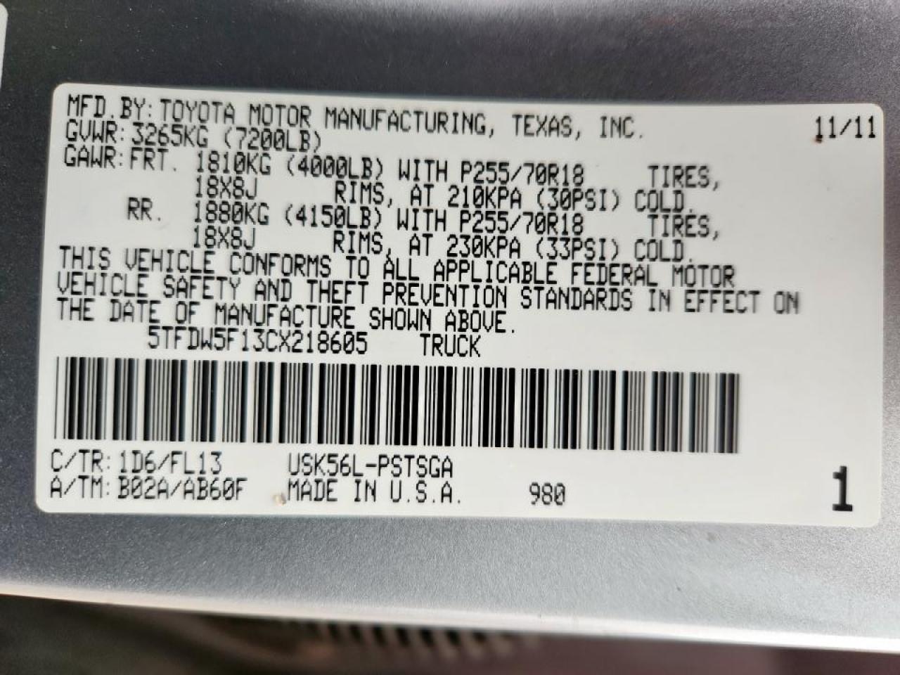 2012 Toyota Tundra Crewmax Sr5 VIN: 5TFDW5F13CX218605 Lot: 70259415