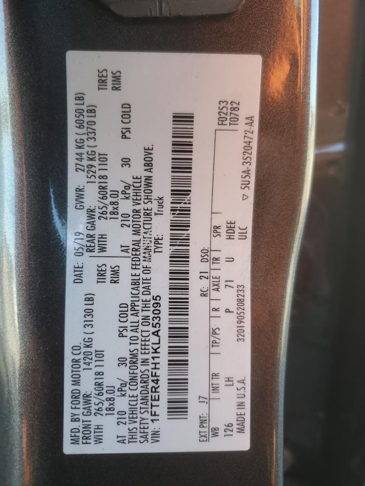 2019 Ford Ranger Xl VIN: 1FTER4FH1KLA53095 Lot: 68922725