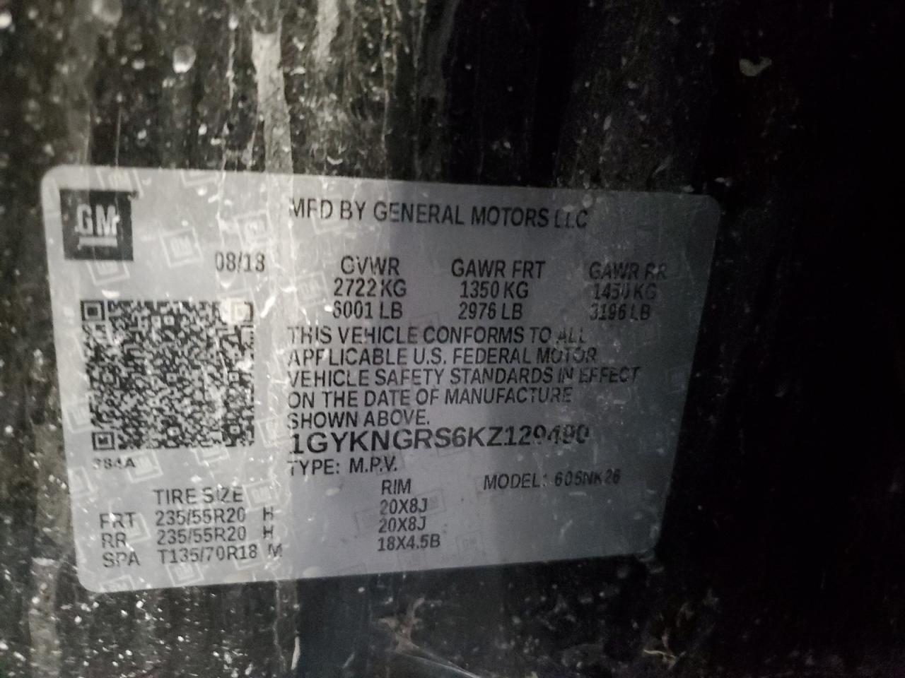 2019 Cadillac Xt5 Platinum VIN: 1GYKNGRS6KZ129490 Lot: 69412115