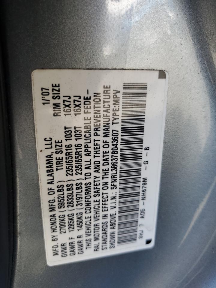 2007 Honda Odyssey Exl VIN: 5FNRL38637B043607 Lot: 70324515