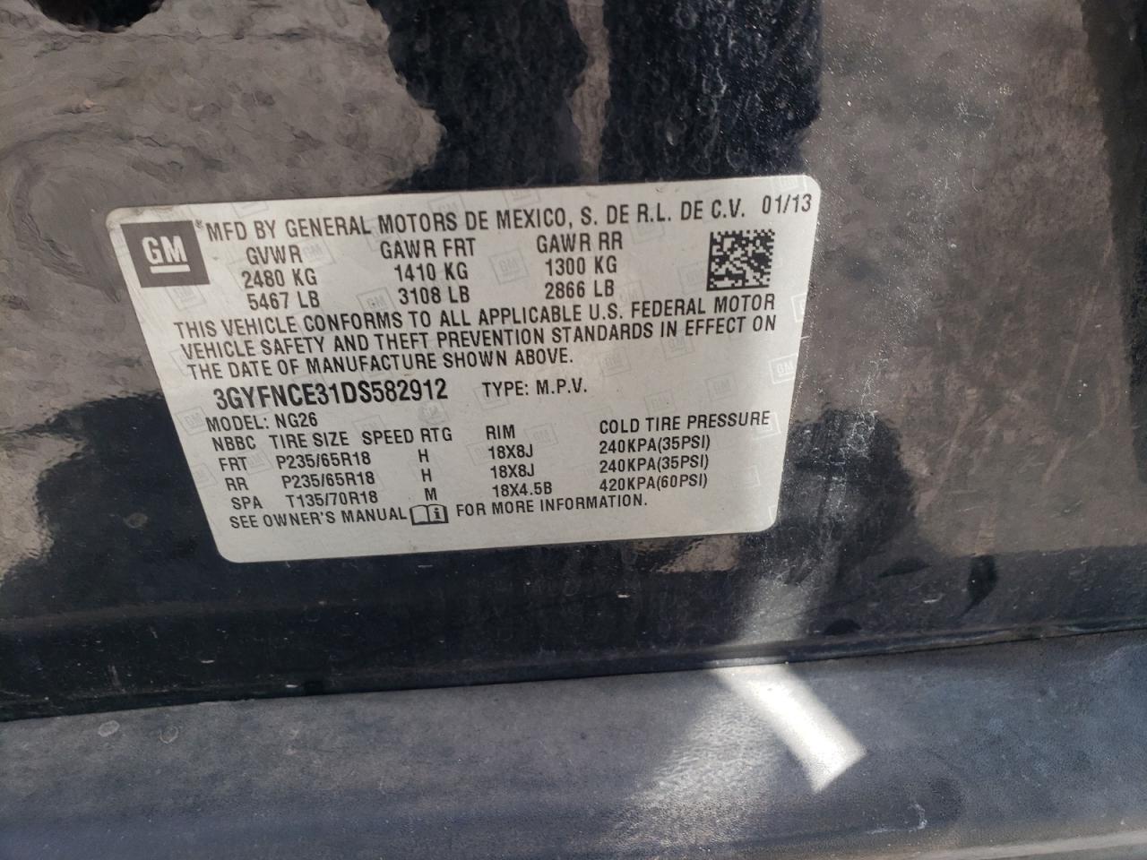 2013 Cadillac Srx Luxury Collection VIN: 3GYFNCE31DS582912 Lot: 68743325