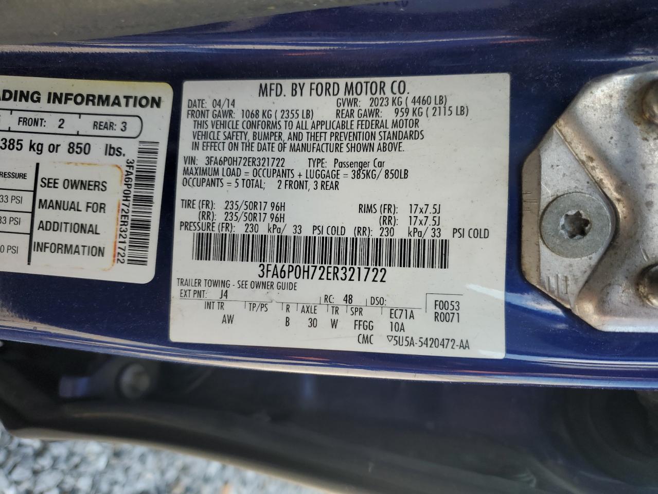 2014 Ford Fusion Se VIN: 3FA6P0H72ER321722 Lot: 67825705