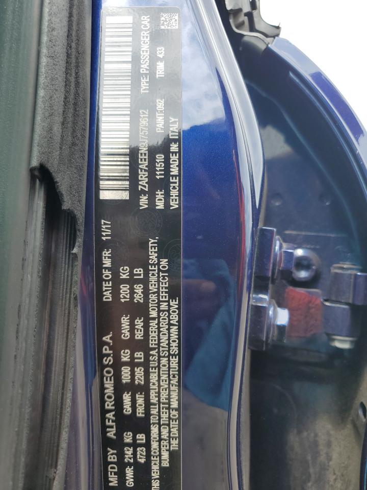 2018 Alfa Romeo Giulia Ti Q4 VIN: ZARFAEEN9J7579612 Lot: 68718845