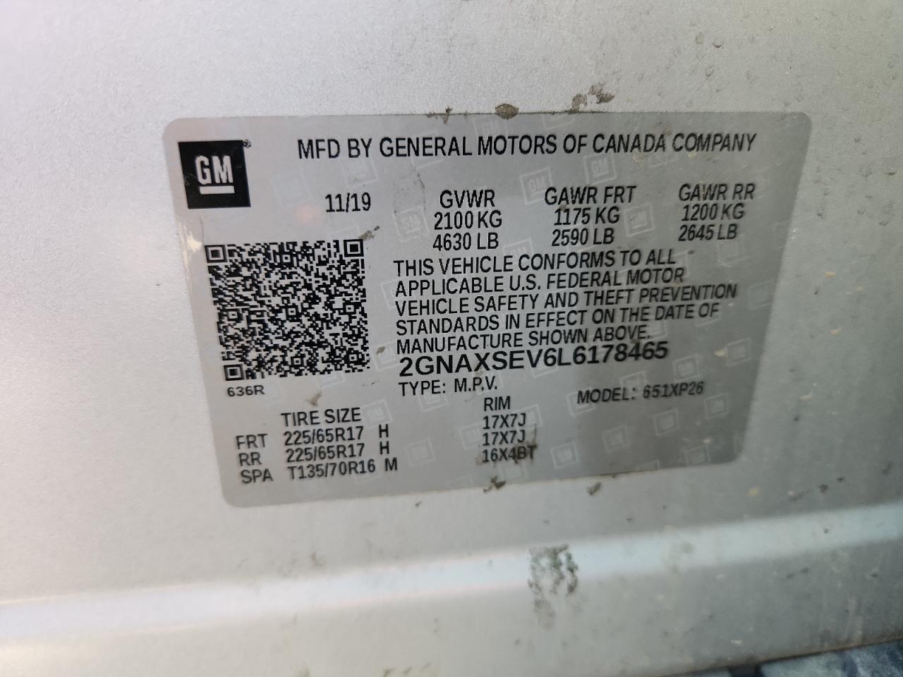 2020 Chevrolet Equinox Ls VIN: 2GNAXSEV6L6178465 Lot: 67459955