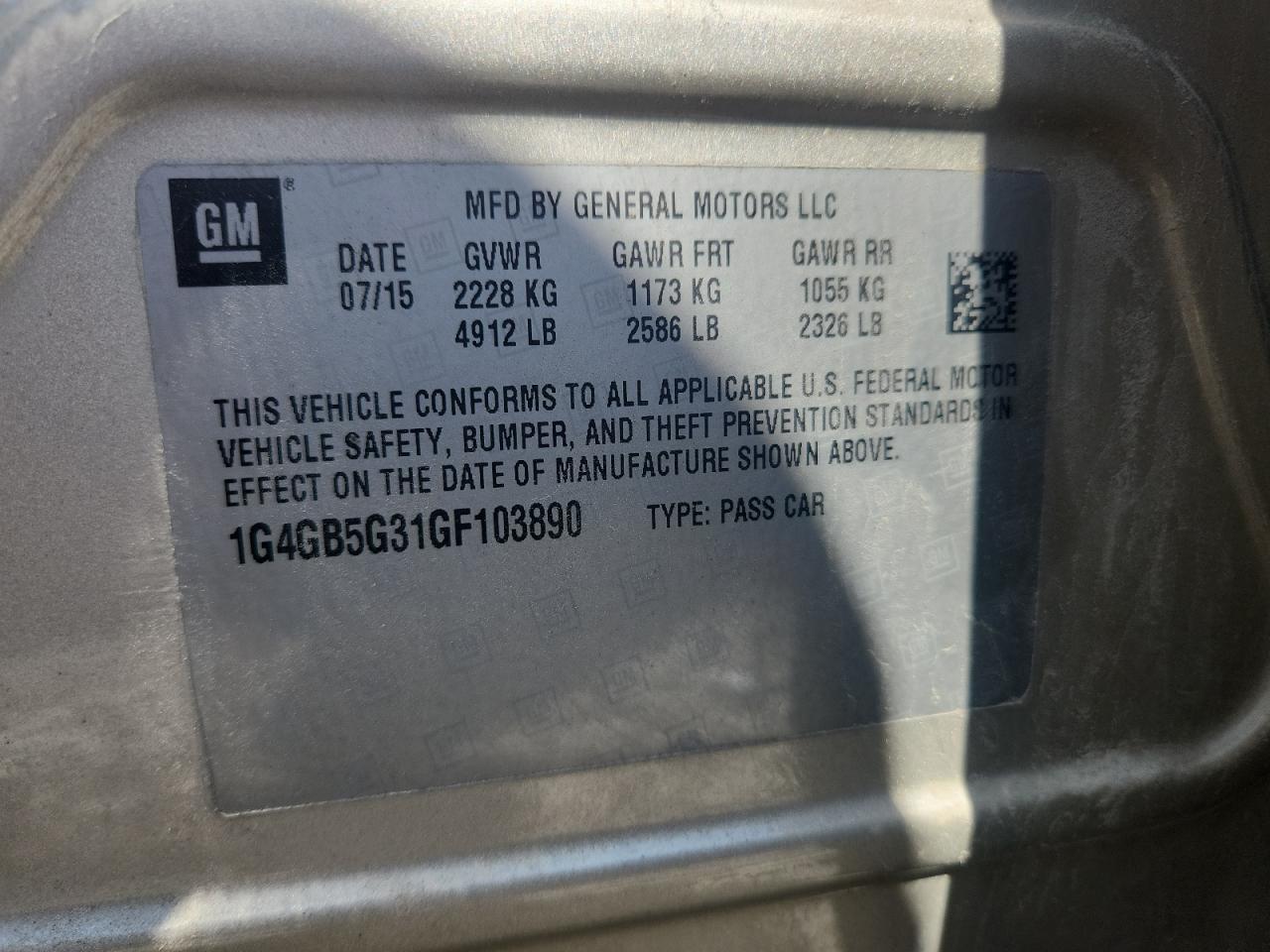 2016 Buick Lacrosse VIN: 1G4GB5G31GF103890 Lot: 67834565