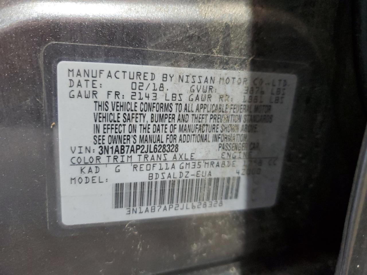 2018 Nissan Sentra S VIN: 3N1AB7AP2JL628328 Lot: 69728495