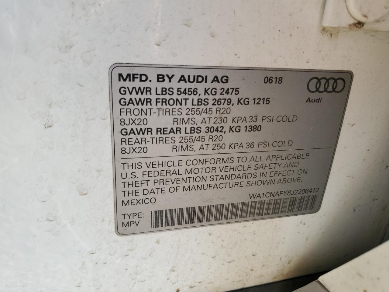 2018 Audi Q5 Prestige VIN: WA1CNAFY8J2206412 Lot: 69456685