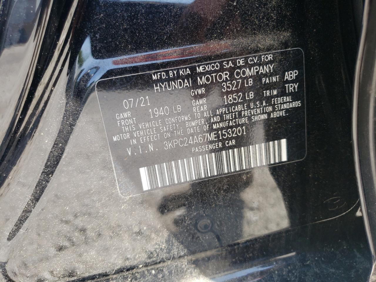 2021 Hyundai Accent Se VIN: 3KPC24A67ME153201 Lot: 67142865