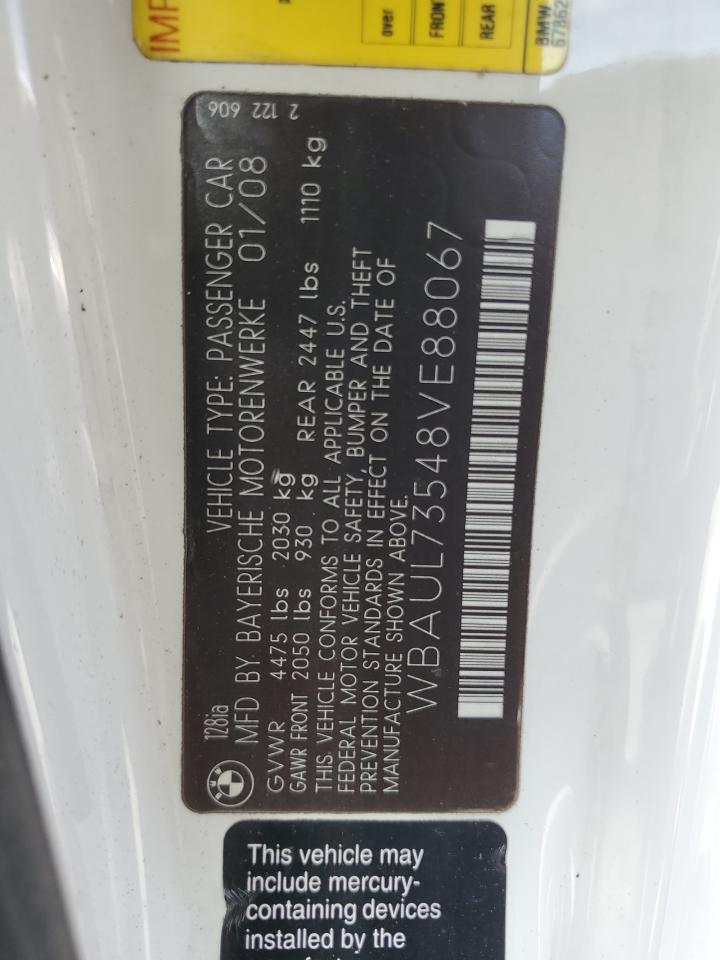 2008 BMW 128 I VIN: WBAUL73548VE88067 Lot: 66309135