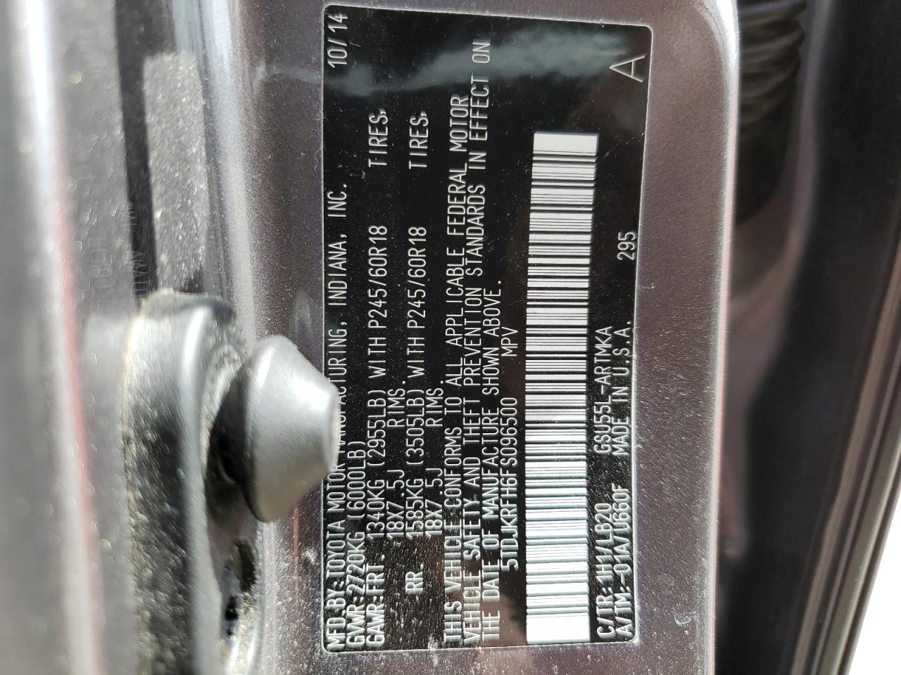 2015 Toyota Highlander Xle VIN: 5TDJKRFH6FS096500 Lot: 70724935