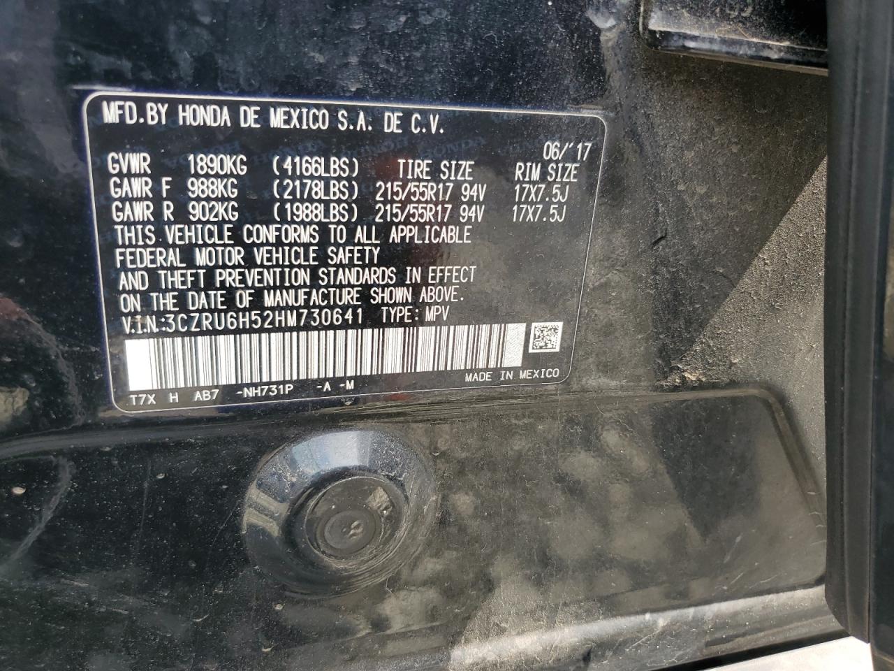 2017 Honda Hr-V Ex VIN: 3CZRU6H52HM730641 Lot: 68661445